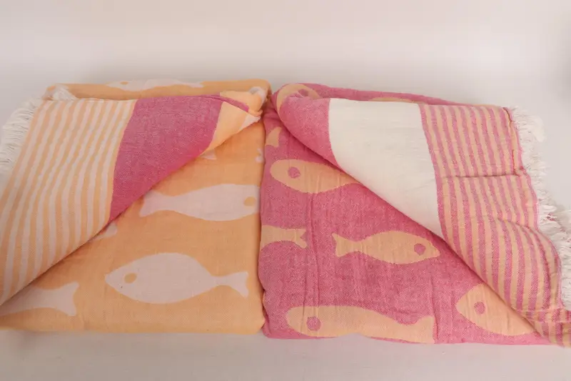 Custom Wedding Gifts, Turkish Bedcover, 92x78 Cotton Fish Design Towel, Boho Throw Blankets, Bridal Shower Favors, Personalized Gifts - 4