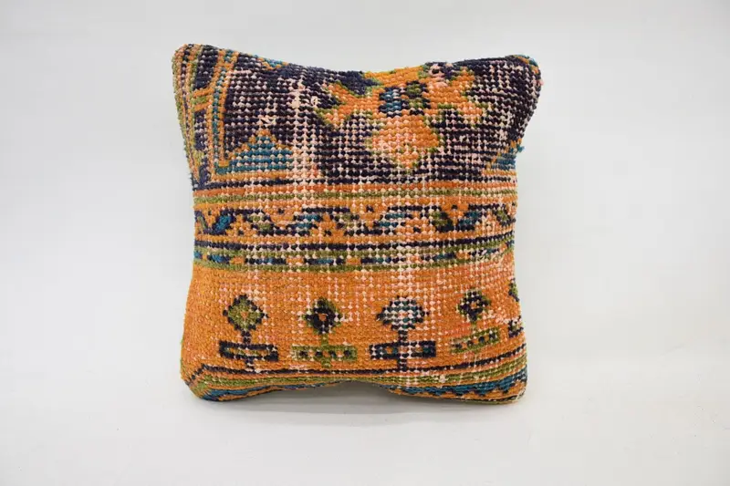 Handwoven Vintage Orange Cushion, Gift 12x12 inch Small Square Cushion Case - 1