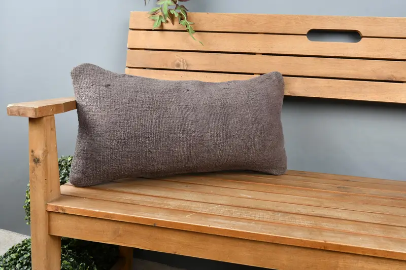 Boho Pillow Sham Cover, Gift Pillow, Vintage Kilim Throw Pillow, Aztec Pillow Cover, Bench Pillow Sham, 12x24 Brown Cushion, Cushion Cover - 1