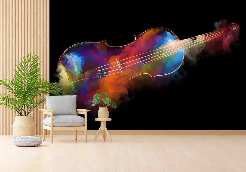 エレガントな抽象的なヴァイオリン壁紙: モダン、カラフル、プリント デザイン