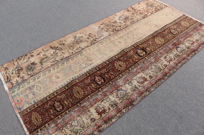 Rug, 3.8x7.9 ft Turkish Rug, Brown Plants & trees Rug Wool