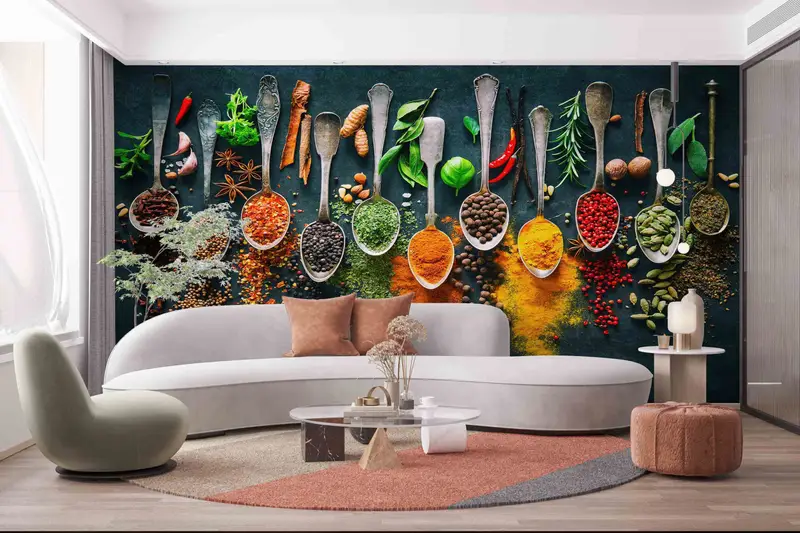 Kitchen Wall Decor, Stick On Wallpaper Art Deco, Modern Wall Print, Food Wall Decals, Spices Kitchen Wall Decor, Custom Wall Paper, - 4