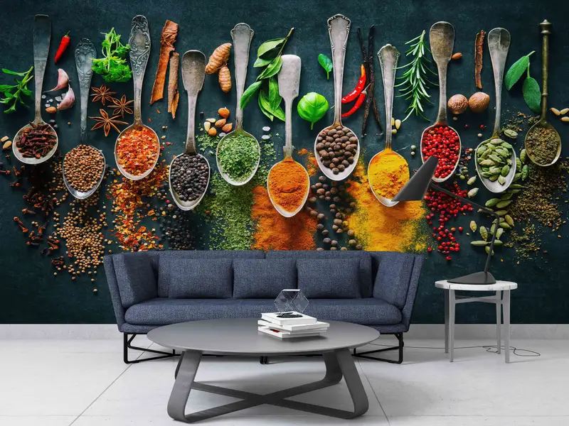 Kitchen Wall Decor, Stick On Wallpaper Art Deco, Modern Wall Print, Food Wall Decals, Spices Kitchen Wall Decor, Custom Wall Paper, - 2