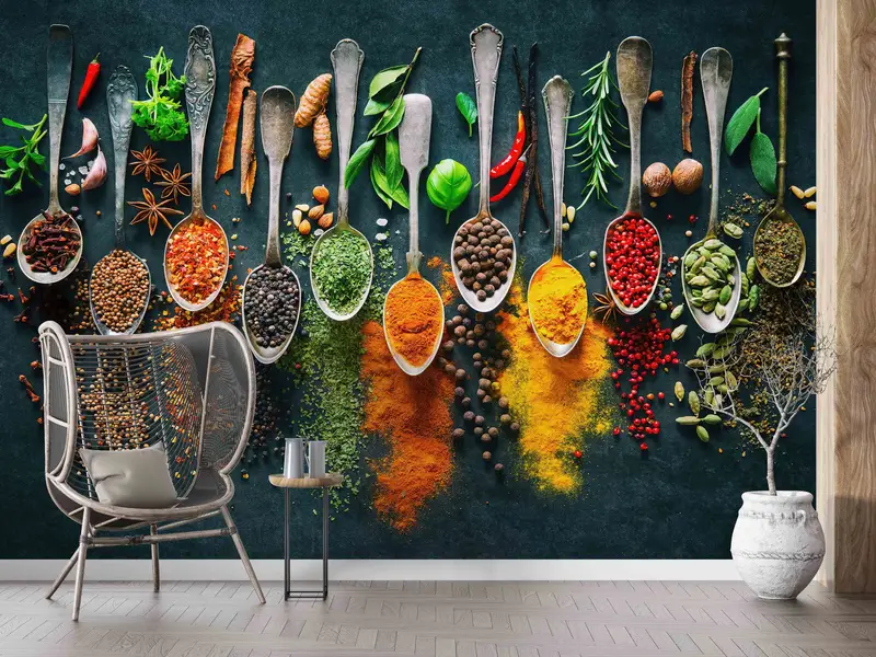 Kitchen Wall Decor, Stick On Wallpaper Art Deco, Modern Wall Print, Food Wall Decals, Spices Kitchen Wall Decor, Custom Wall Paper, - 6