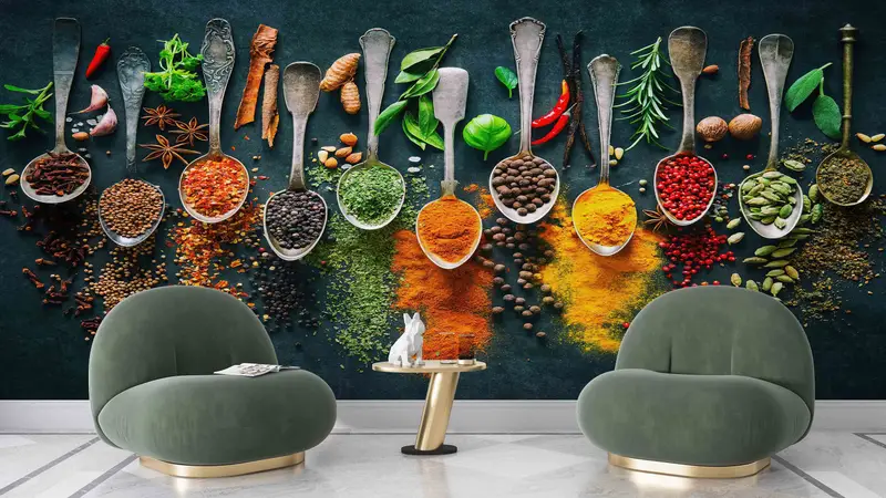 Kitchen Wall Decor, Stick On Wallpaper Art Deco, Modern Wall Print, Food Wall Decals, Spices Kitchen Wall Decor, Custom Wall Paper, - 5