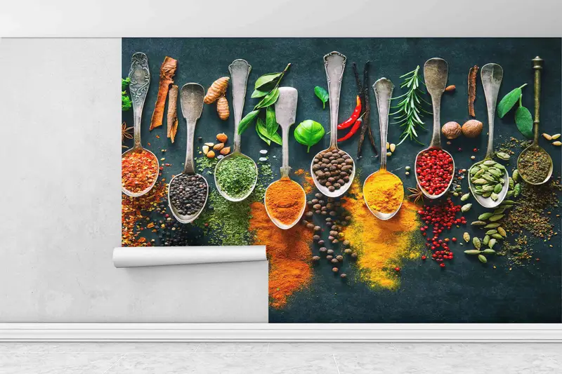 Kitchen Wall Decor, Stick On Wallpaper Art Deco, Modern Wall Print, Food Wall Decals, Spices Kitchen Wall Decor, Custom Wall Paper, - 1