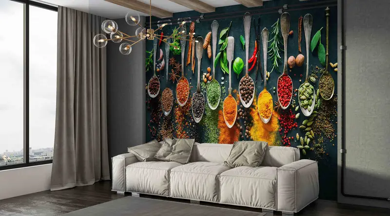 Kitchen Wall Decor, Stick On Wallpaper Art Deco, Modern Wall Print, Food Wall Decals, Spices Kitchen Wall Decor, Custom Wall Paper, - 3