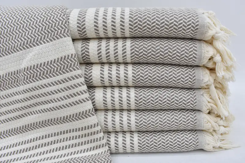 Monogrammed Beach Towel, Organic Cotton, Brown Striped, 70x40 Inches