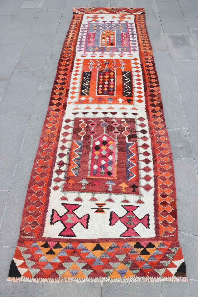 Orange, Purple Camouflage Rug, 2.9x10 ft Chic Decor