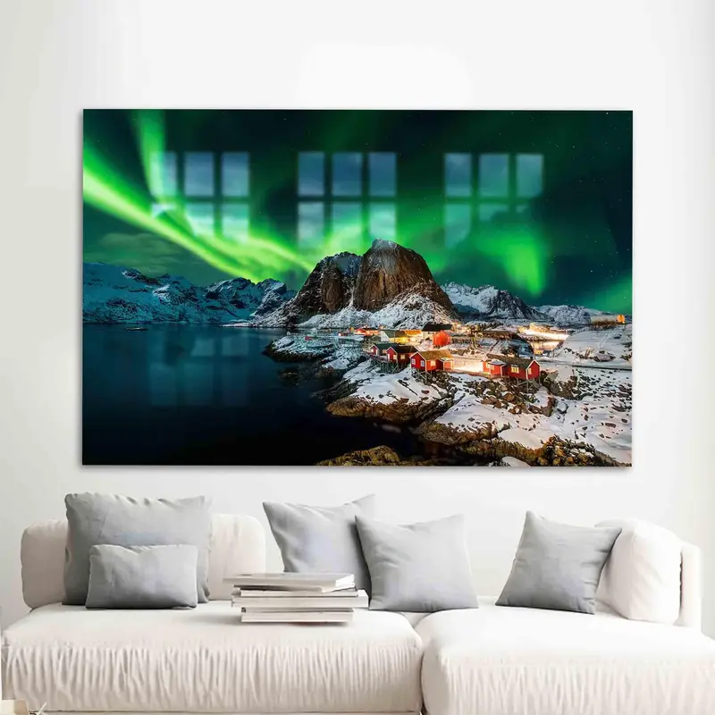 Vidrio impreso elegante: aurora boreal, paisaje nocturno de Lofoten