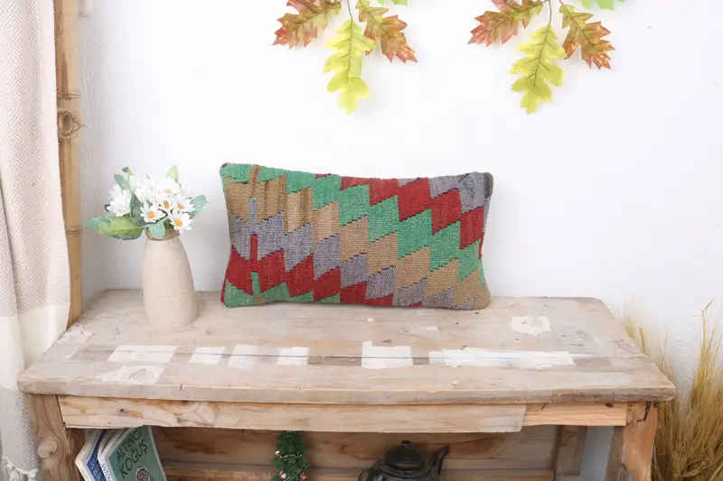Throw Kilim Pillow, 8x16 Red Pillow Case, Kilim Cushion Sham, Comfy Throw Pillow, Bed Cushion Cover, Pillow Cover, Interior Designer Pillow - 1