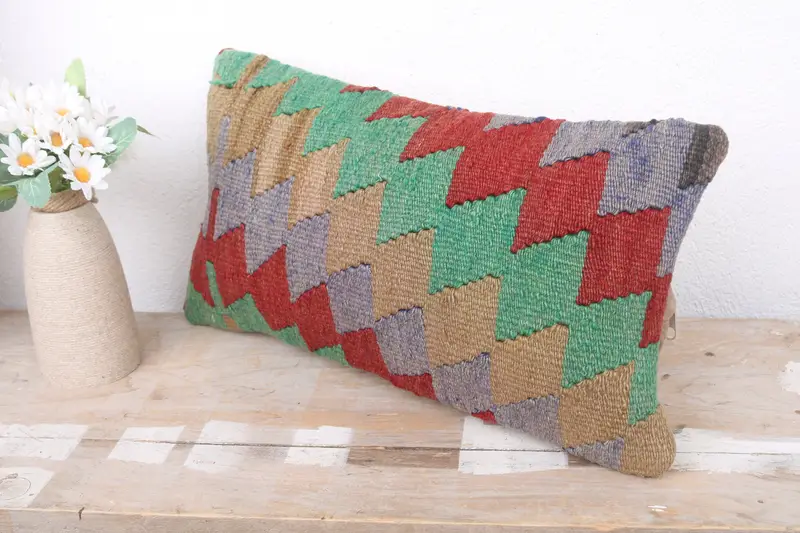Throw Kilim Pillow, 8x16 Red Pillow Case, Kilim Cushion Sham, Comfy Throw Pillow, Bed Cushion Cover, Pillow Cover, Interior Designer Pillow - 4