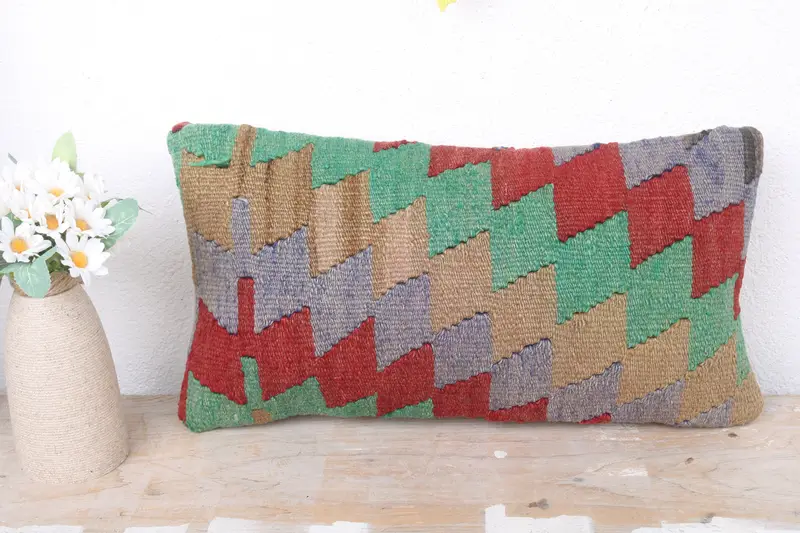Throw Kilim Pillow, 8x16 Red Pillow Case, Kilim Cushion Sham, Comfy Throw Pillow, Bed Cushion Cover, Pillow Cover, Interior Designer Pillow - 2