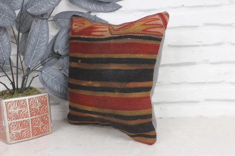 Pillow for Sofa, Vintage Kilim Pillow, Handmade Throw Cushion Case, 12x12 Red Pillow, Muted Cushion, Gift Pillow, Pillow - 3