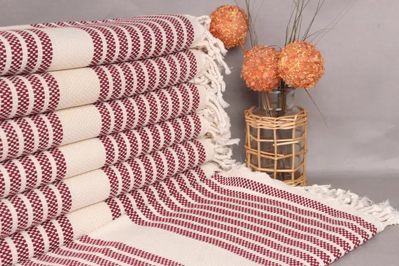 Cotton Towel Burgundy Beige 40x71 Inches, Organic Cotton