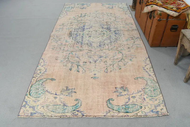 4.5x8.8 ft Turkish Rug, Oushak Rug, Blue Patchwork Rug Wool - 1