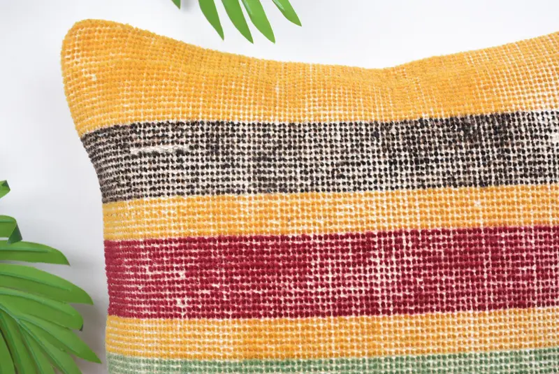 Gift Pillow, Kilim Pillow Cover, Yoga Cushion Case, 14x14 Yellow Pillow, Pillow Sham, Pastel Pillow Cover, Ethnical Kilim Rug Pillow - 2