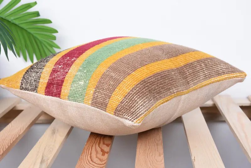Gift Pillow, Kilim Pillow Cover, Yoga Cushion Case, 14x14 Yellow Pillow, Pillow Sham, Pastel Pillow Cover, Ethnical Kilim Rug Pillow - 6