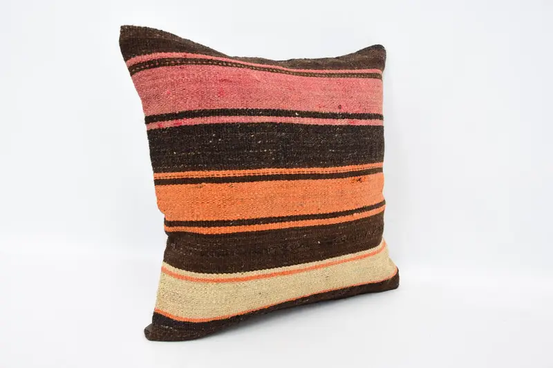 Vintage Kilim Pillow Cushion, Kilim Pillow, Cushion Cover, Pillow for Couch, Ethnic Pillow Case, 16x16 Brown Cushion Cover, Boho Pillow - 3