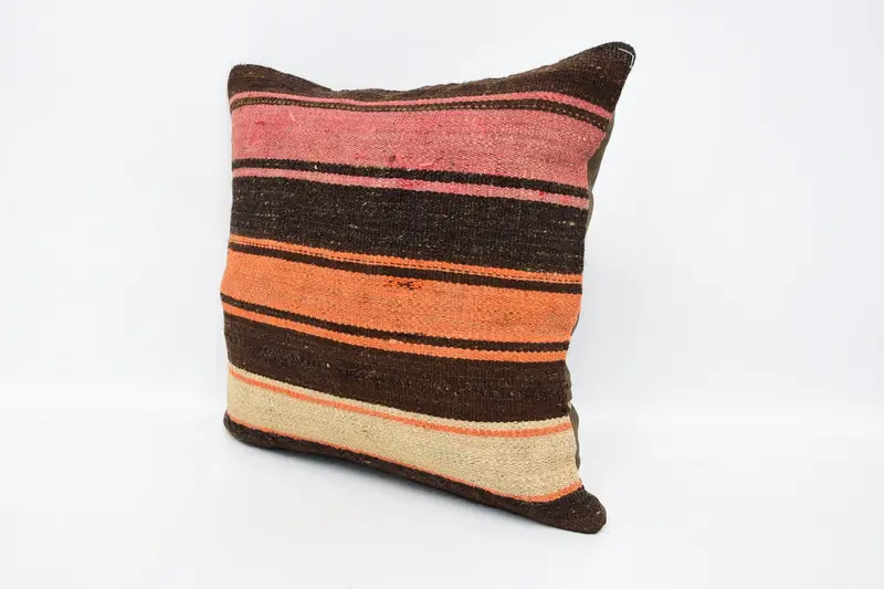 Vintage Kilim Pillow Cushion, Kilim Pillow, Cushion Cover, Pillow for Couch, Ethnic Pillow Case, 16x16 Brown Cushion Cover, Boho Pillow - 4