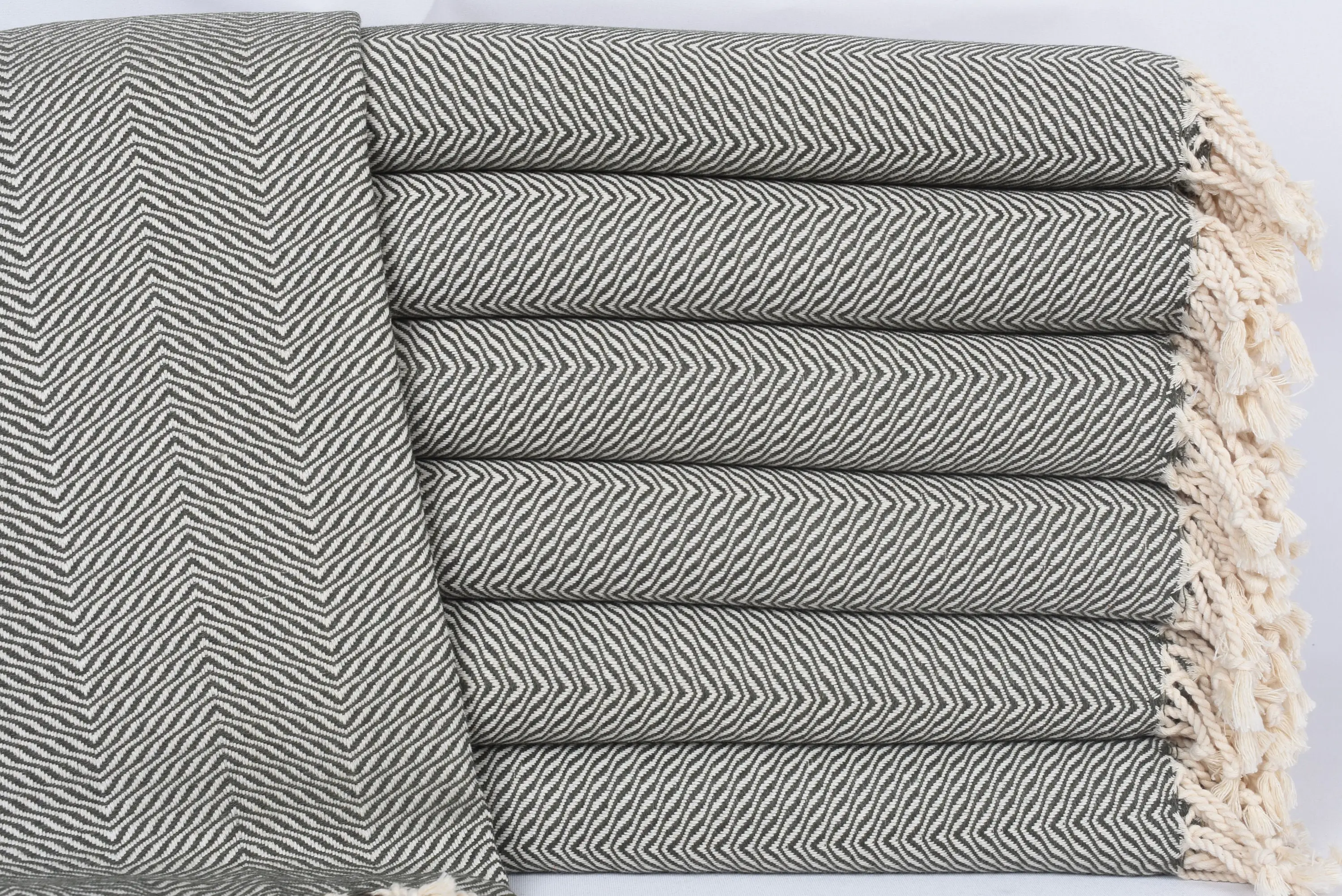 Beach Towel Khaki Green Chevron Organic Cotton, 70x40 Inches - 1
