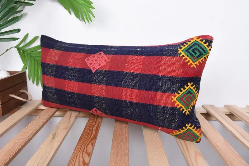 Vintage Pillow Case, Home Decor Pillow, Vintage Kilim Throw Pillow, Pillow Case, Bench Pillow Sham, 12x24 Red Pillow Case, Turkish Kilim Pillow - 5