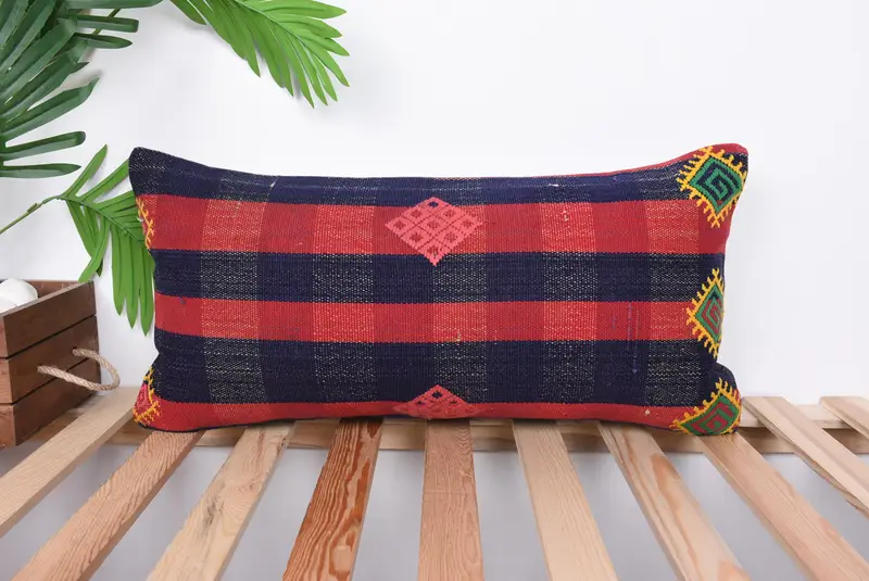Vintage Pillow Case, Home Decor Pillow, Vintage Kilim Throw Pillow, Pillow Case, Bench Pillow Sham, 12x24 Red Pillow Case, Turkish Kilim Pillow - 1