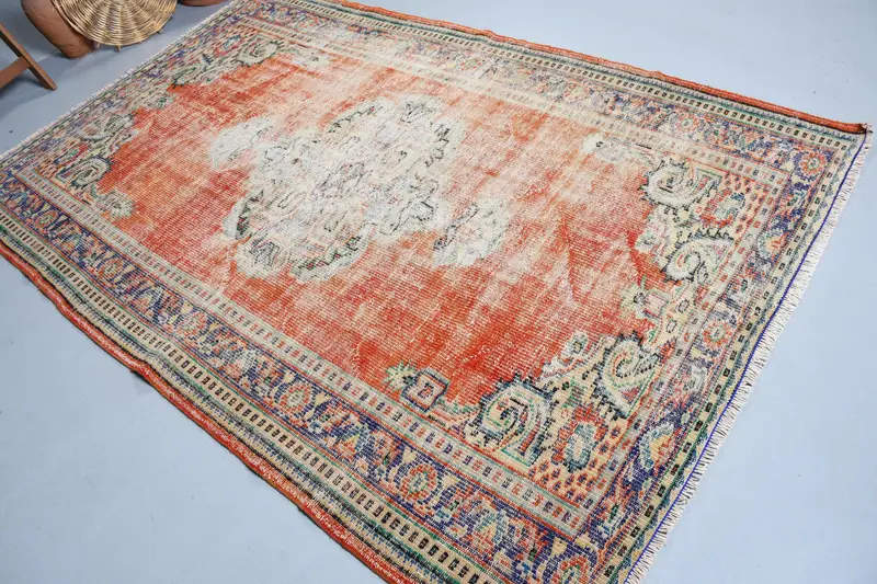 Türk Vintage Halısı 5,2x7,9 ft (157x242 cm), Oushak Turuncu Ombré Halı - 1