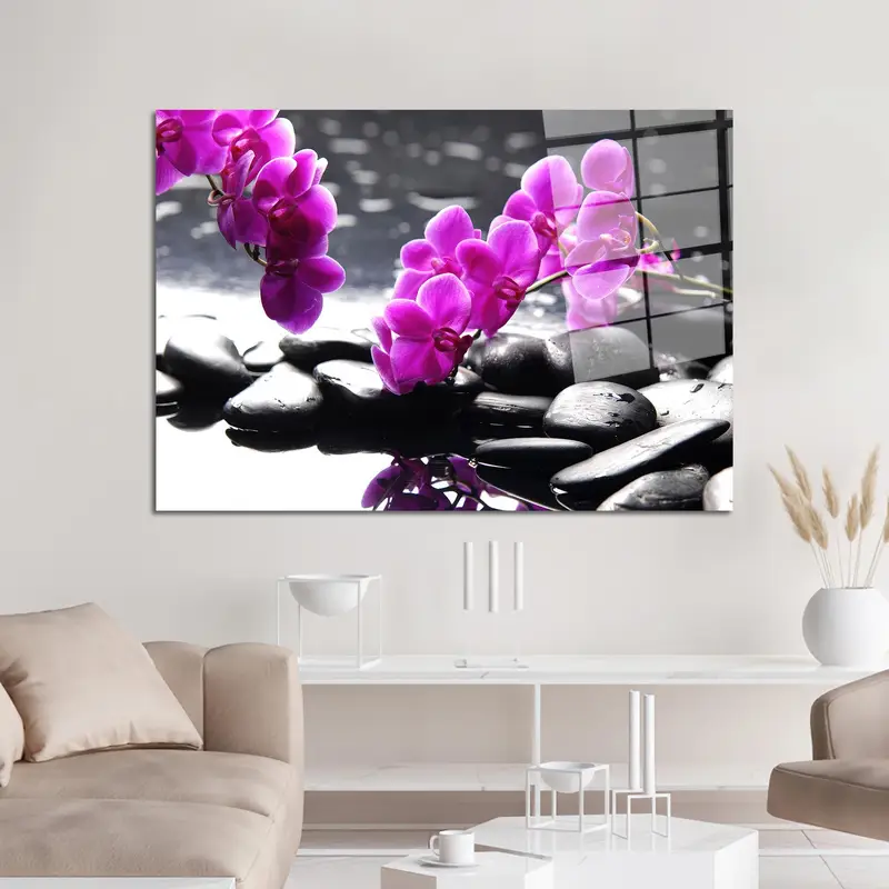 モダンなプリント ガラス: オーキッド & パープル オーキッド スパ エレガンス