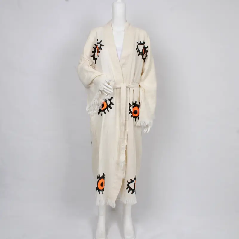 Bata de muselina, Kimono personalizado, Beige, Naranja, M/L - 1