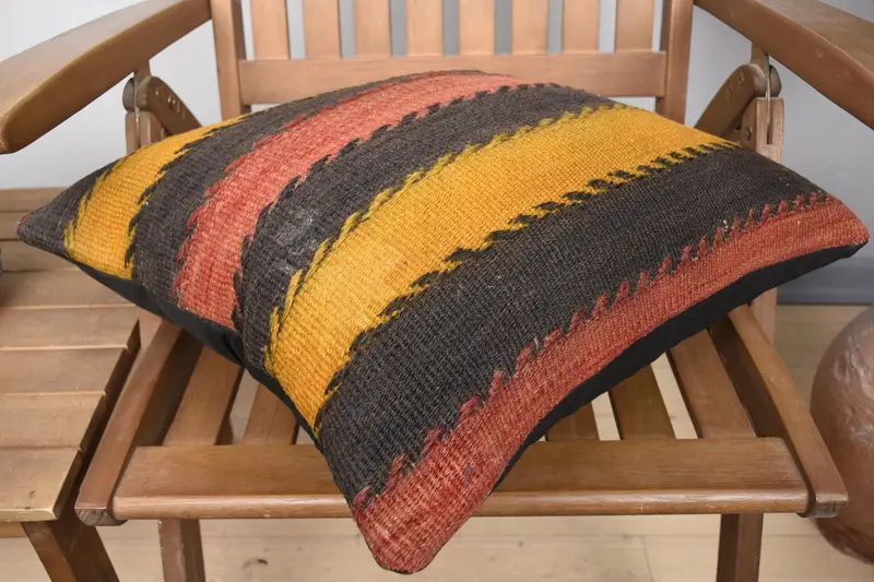 Aesthetic Pillow Case, Pillow Sham, Boho Pillow, 18x18 Yellow Cushion Case, Comfy Throw Cushion Case, Kilim Pillow, Gift Pillow, Seat Pillow - 4