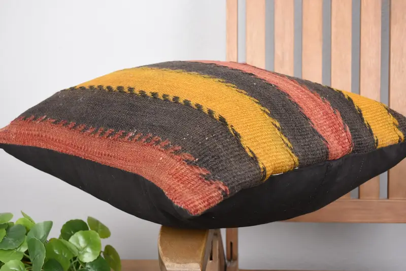 Aesthetic Pillow Case, Pillow Sham, Boho Pillow, 18x18 Yellow Cushion Case, Comfy Throw Cushion Case, Kilim Pillow, Gift Pillow, Seat Pillow - 6