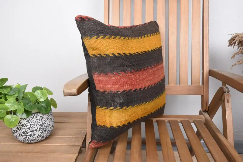 Aesthetic Pillow Case, Pillow Sham, Boho Pillow, 18x18 Yellow Cushion Case, Comfy Throw Cushion Case, Kilim Pillow, Gift Pillow, Seat Pillow - 2