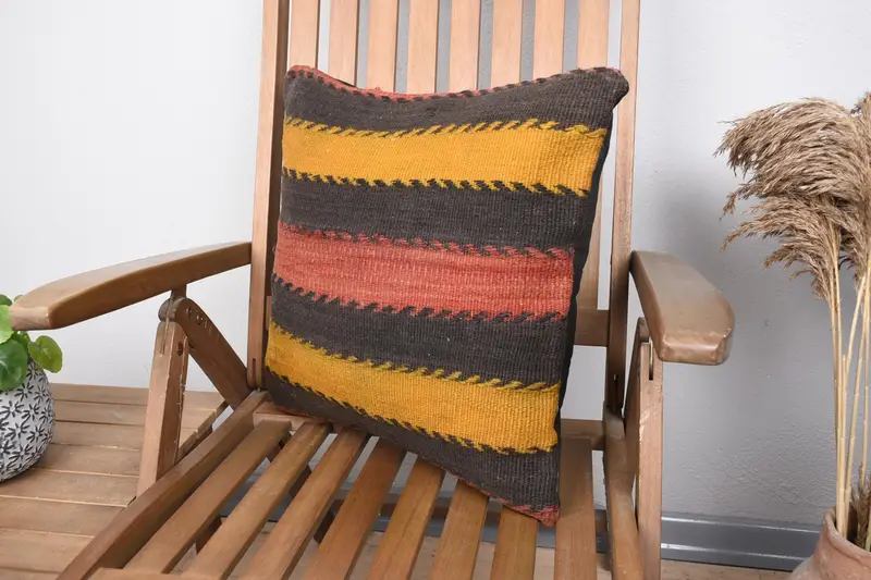 Aesthetic Pillow Case, Pillow Sham, Boho Pillow, 18x18 Yellow Cushion Case, Comfy Throw Cushion Case, Kilim Pillow, Gift Pillow, Seat Pillow - 3