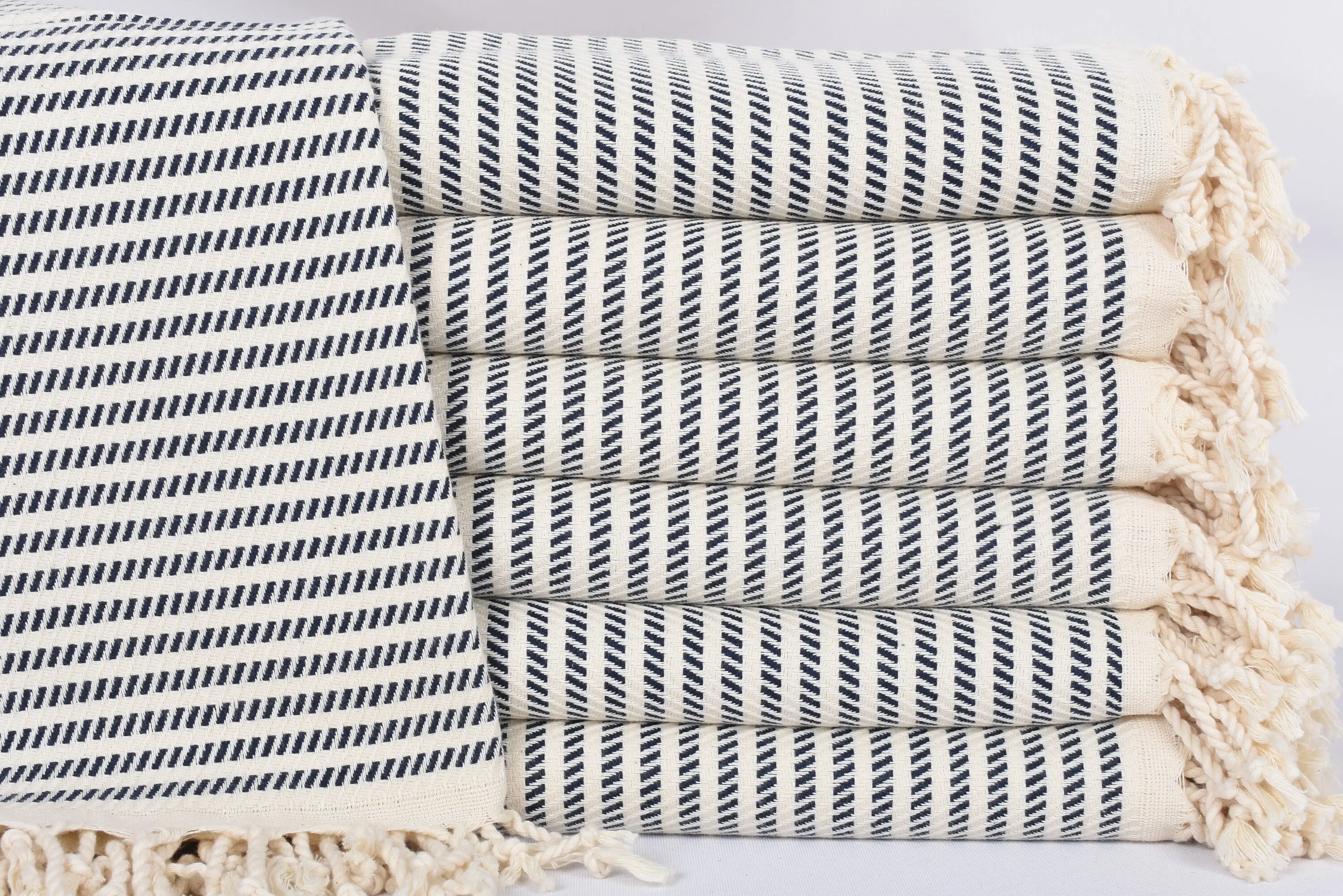Beach Towel Handmade Organic Cotton Blue Polka Dot, 70x40 Inches - 1