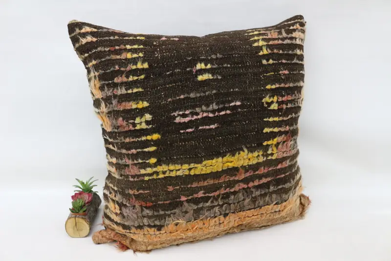 32x32 Brown Pillow Cover, Nautical Throw Pillow, Anatolian Cushion Cover, Pillow for Couch, Kilim Pillow Cover, Home Decor Pillow, Cushion Cover - 3