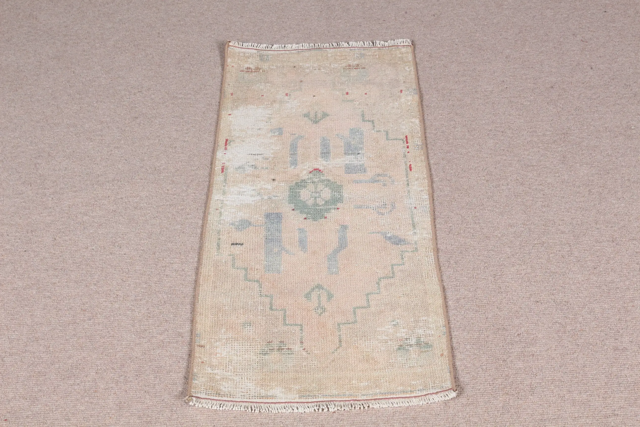 Türkischer Vintage Teppich, 1,5x3 ft kleiner Teppich, weiß blau gestreifter Wollteppich - 1