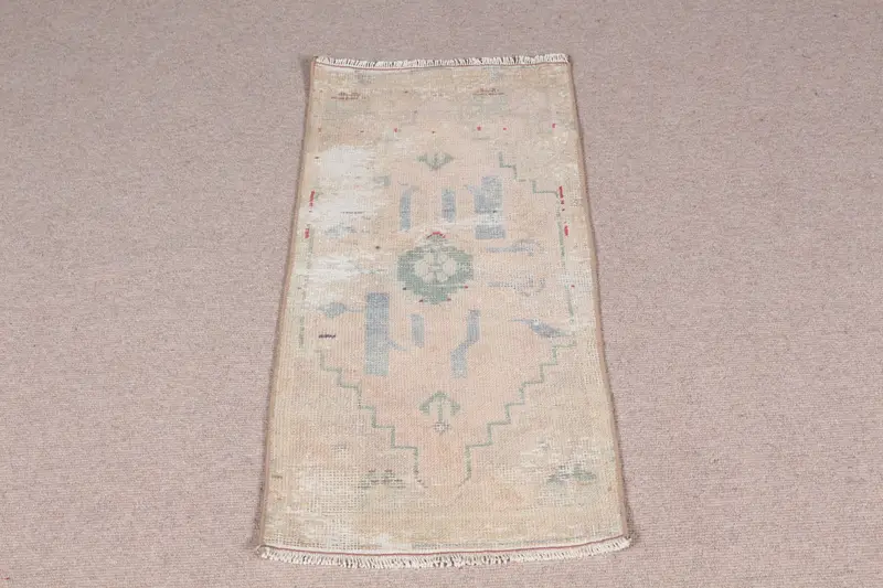 Eleganter Teppich in Beige und Blau, 1,5 x 3 Fuß, gestreiftes geometrisches Design