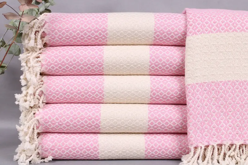 Beach Towel Handmade Turkish Cotton Pink, Beige, 40x71 Inches