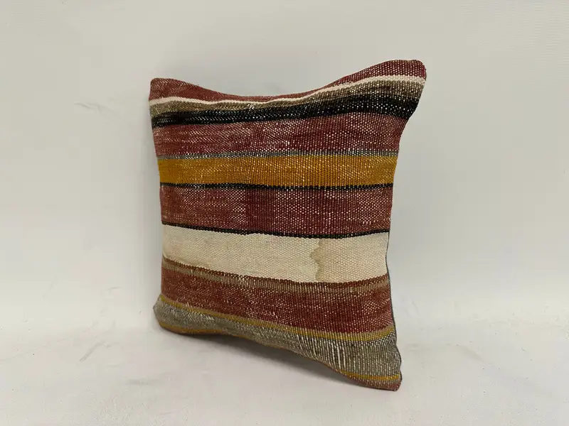 Vintage Kilim Throw Pillow, Antique Pillows, Pillow Cover, Nomadic Pillow Case, 12x12 Brown Pillow Cover, Ethnical Kilim Rug Pillow - 4