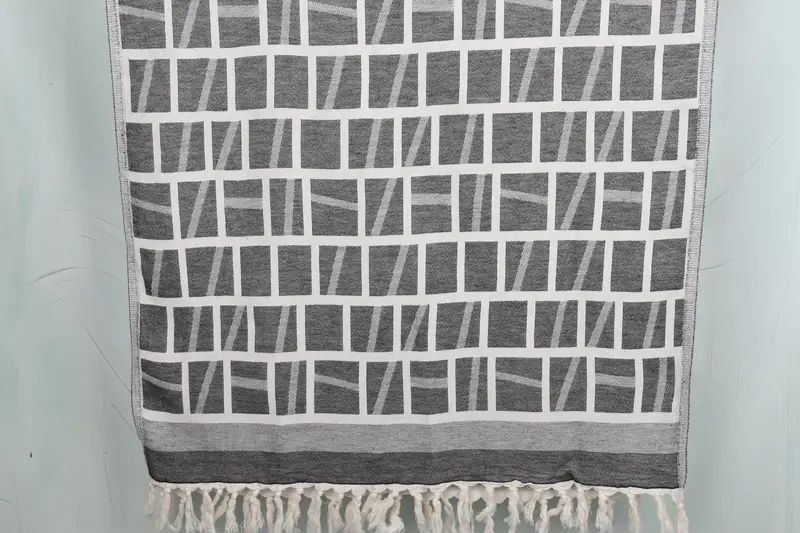Unique Patterned Black Cotton Towel Turkish Beach, 34x69 Inches