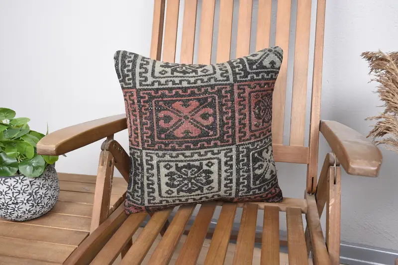 Bright Pillow Case, Kilim Pillow Cover, Boho Pillow Sham Cover, Luxury Pillow Sham, 16x16 Gray Pillow Sham, Turkish Pillow, Pillow Sham - 1