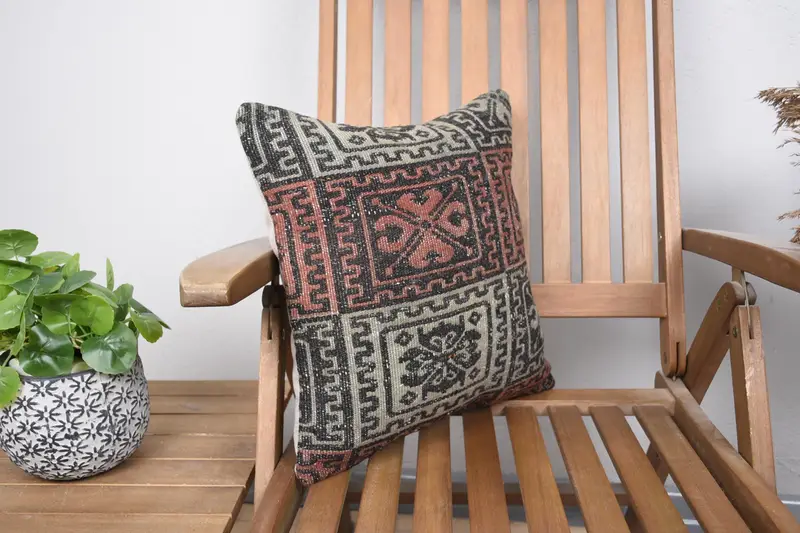 Bright Pillow Case, Kilim Pillow Cover, Boho Pillow Sham Cover, Luxury Pillow Sham, 16x16 Gray Pillow Sham, Turkish Pillow, Pillow Sham - 2