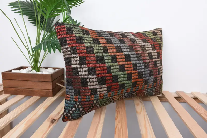 Interior Designer Pillow, Kilim Pillow Cover, Decorative Bolster Pillow, Pillow for Sofa, Bolster Cushion Cover, 16x24 Orange Pillow, Pillow Cover - 4