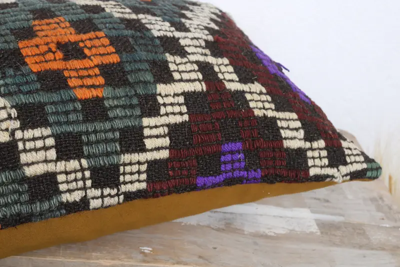 Ethnical Kilim Rug Pillow, Gift Pillow, 12x20 Green Cushion Case, Pillow Case, Kilim Pillow Cover, Turkish Rugs Pillow Case, Handwoven Pillow Cover - 6