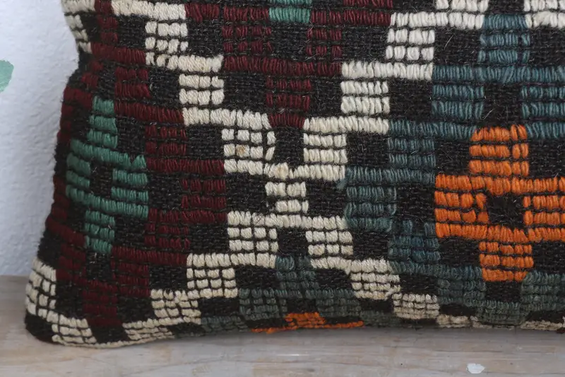 Ethnical Kilim Rug Pillow, Gift Pillow, 12x20 Green Cushion Case, Pillow Case, Kilim Pillow Cover, Turkish Rugs Pillow Case, Handwoven Pillow Cover - 3
