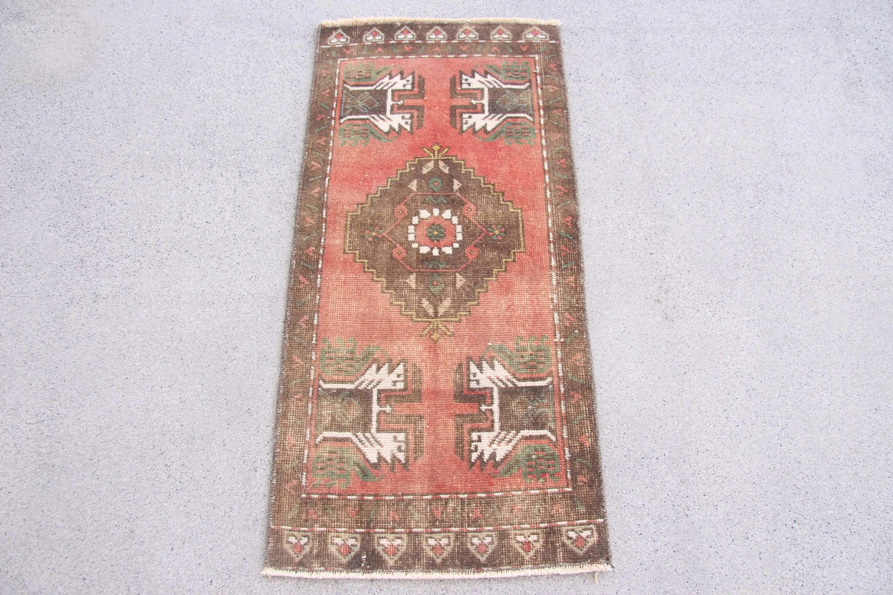 Vintage Small Rug, 1.5x3.2 ft Turkish Rug, Red Wool Rug - 1