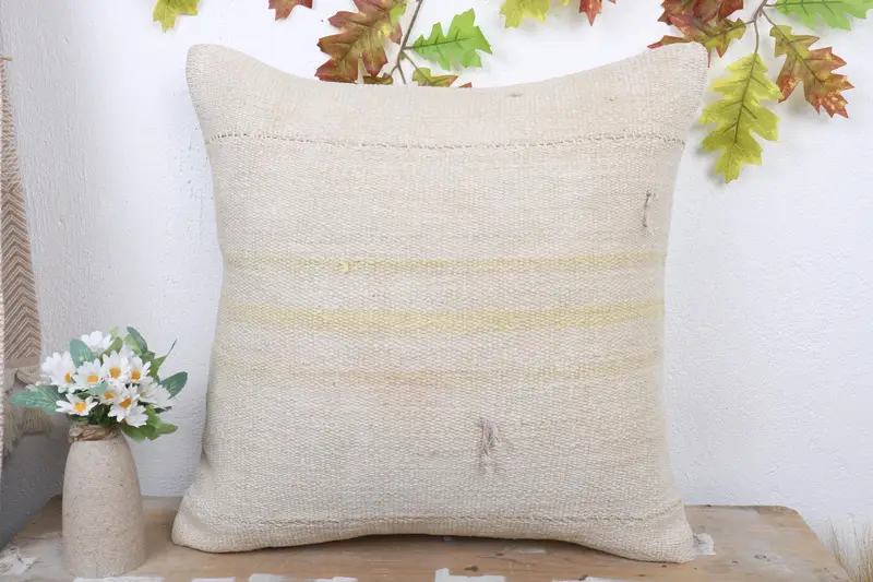 Turkish Bench Cushion Case, Kilim Pillow Cover, Pillow, 20x20 Beige Cushion, Boho Pillow, Pillow for Couch, Pattern Throw Cushion Cover - 2