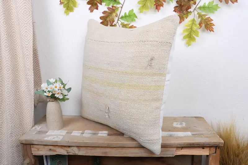 Turkish Bench Cushion Case, Kilim Pillow Cover, Pillow, 20x20 Beige Cushion, Boho Pillow, Pillow for Couch, Pattern Throw Cushion Cover - 4