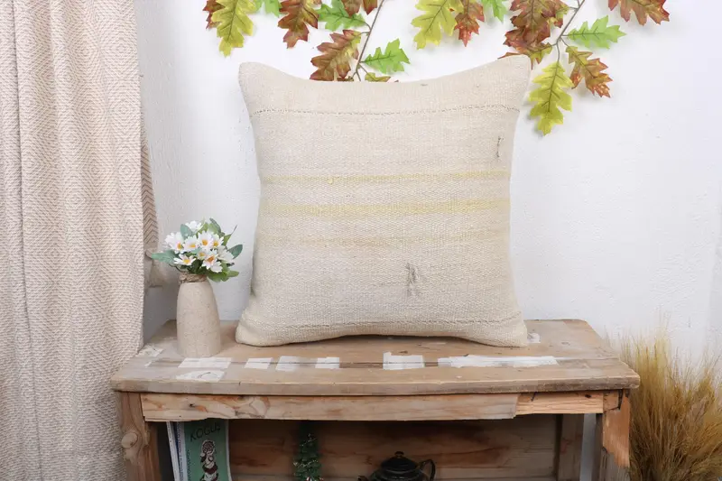Turkish Bench Cushion Case, Kilim Pillow Cover, Pillow, 20x20 Beige Cushion, Boho Pillow, Pillow for Couch, Pattern Throw Cushion Cover - 1